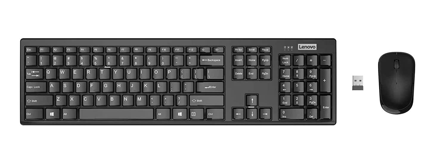 The Ultimate Strings - IT Accessories Peripherals - Lenovo 100 Wireless Keyboard & Mouse Combo, Ambidextrous 1000 DPI Mouse Optical Sensor, Ultra slim water resistant