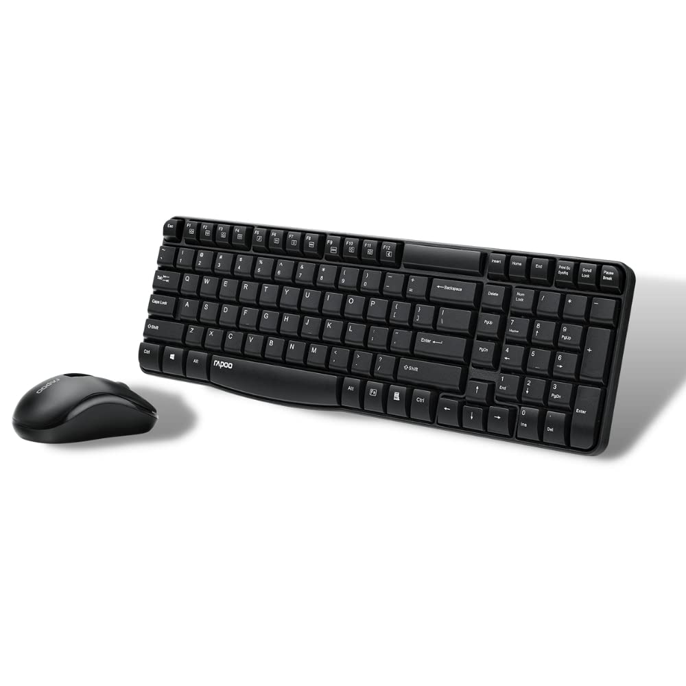 Keyboard All Types - Rapoo X1800S Wireless Keyboard and Mouse, Anti-Fade & Spill-Resistant Keys - (Black)