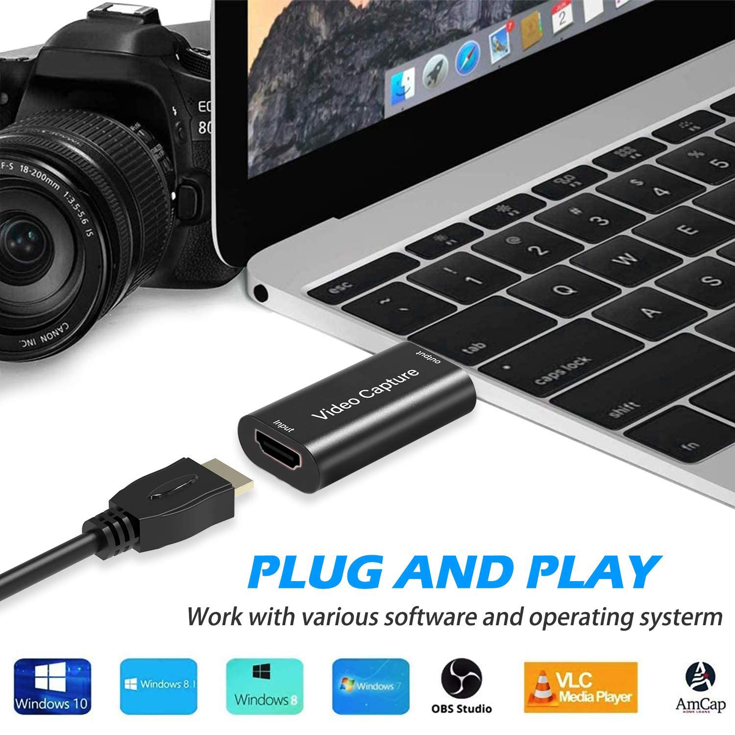 The Ultimate Strings - Converter and Components - HDMI Video Audio Capture Card USB2.0 1080p HDMI Video Capture Device Supports VLC, OBS, Amcap, Software and Cameras, Computers, Mobile Phones, Set-Top Boxes, PS4 Etc. - Black
