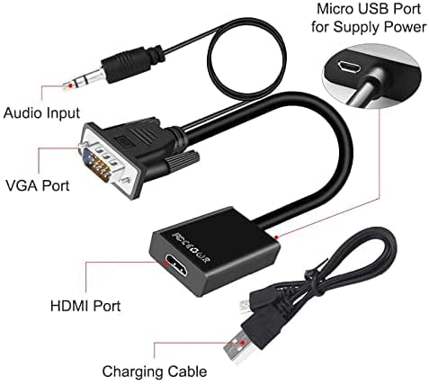 The Ultimate Strings - Converter and Components - VGA TO HDMI AV | VGA Male & Audio to HDMI Female Converter Cable VGA + Audio in/HDMI Out
