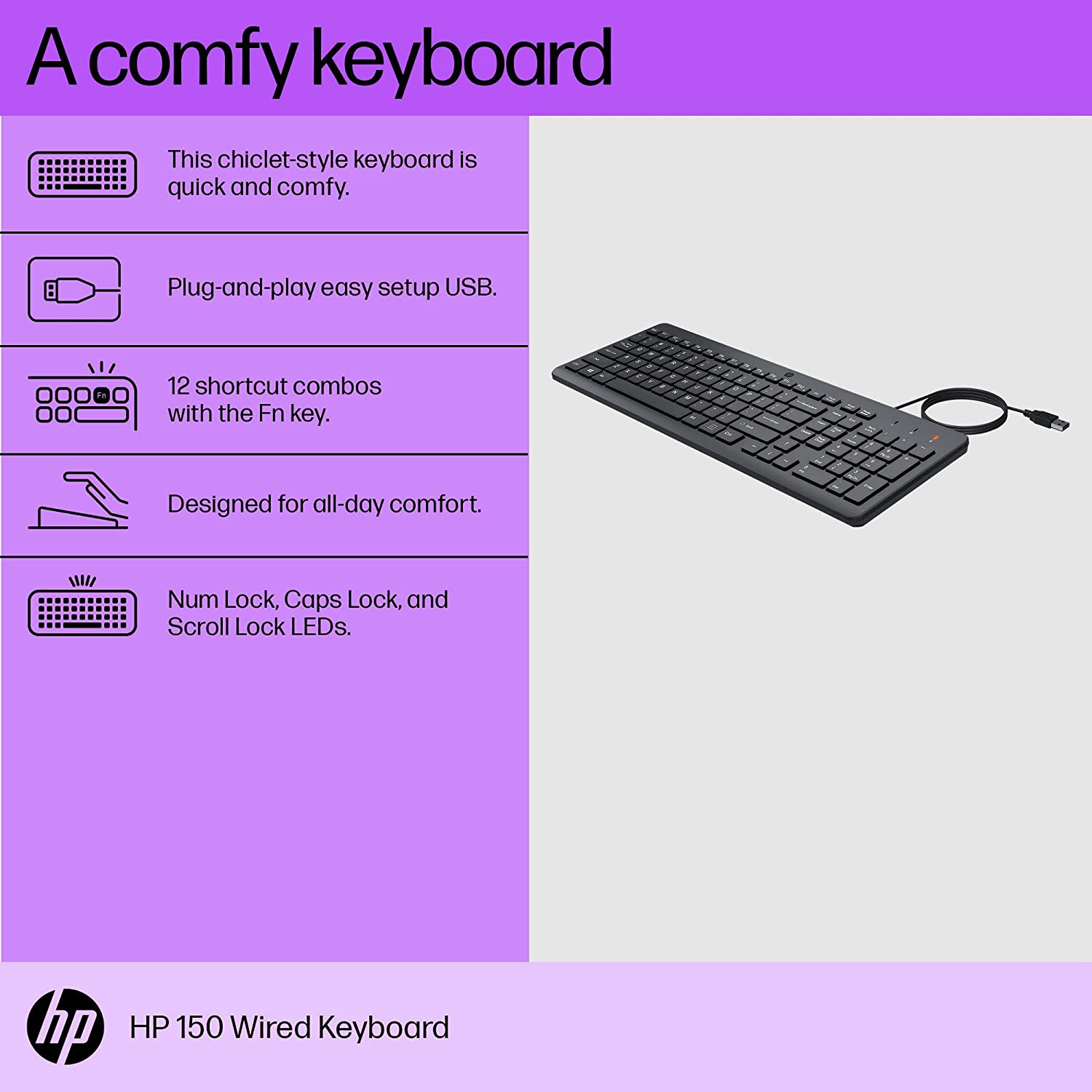 The Ultimate Strings - IT Accessories Peripherals - HP 150 Wired Keyboard, Quick, 12Fn Shortcut Keys, USB