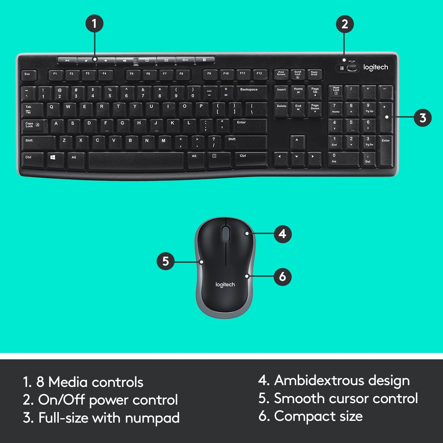 The Ultimate Strings - IT Accessories Peripherals - Logitech MK275 USB Wireless Keyboard and Mouse Compact Wireless 8 Multimedia & Shortcut Keys, 2-Year Battery Life