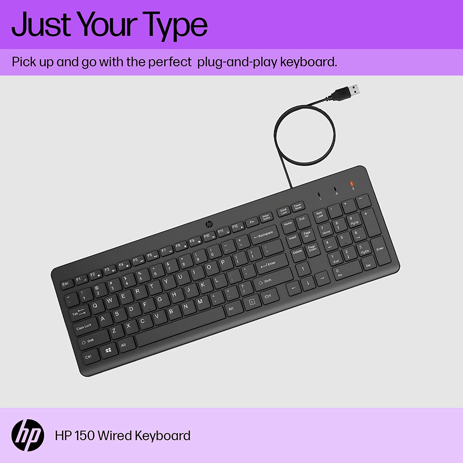 The Ultimate Strings - IT Accessories Peripherals - HP 150 Wired Keyboard, Quick, 12Fn Shortcut Keys, USB