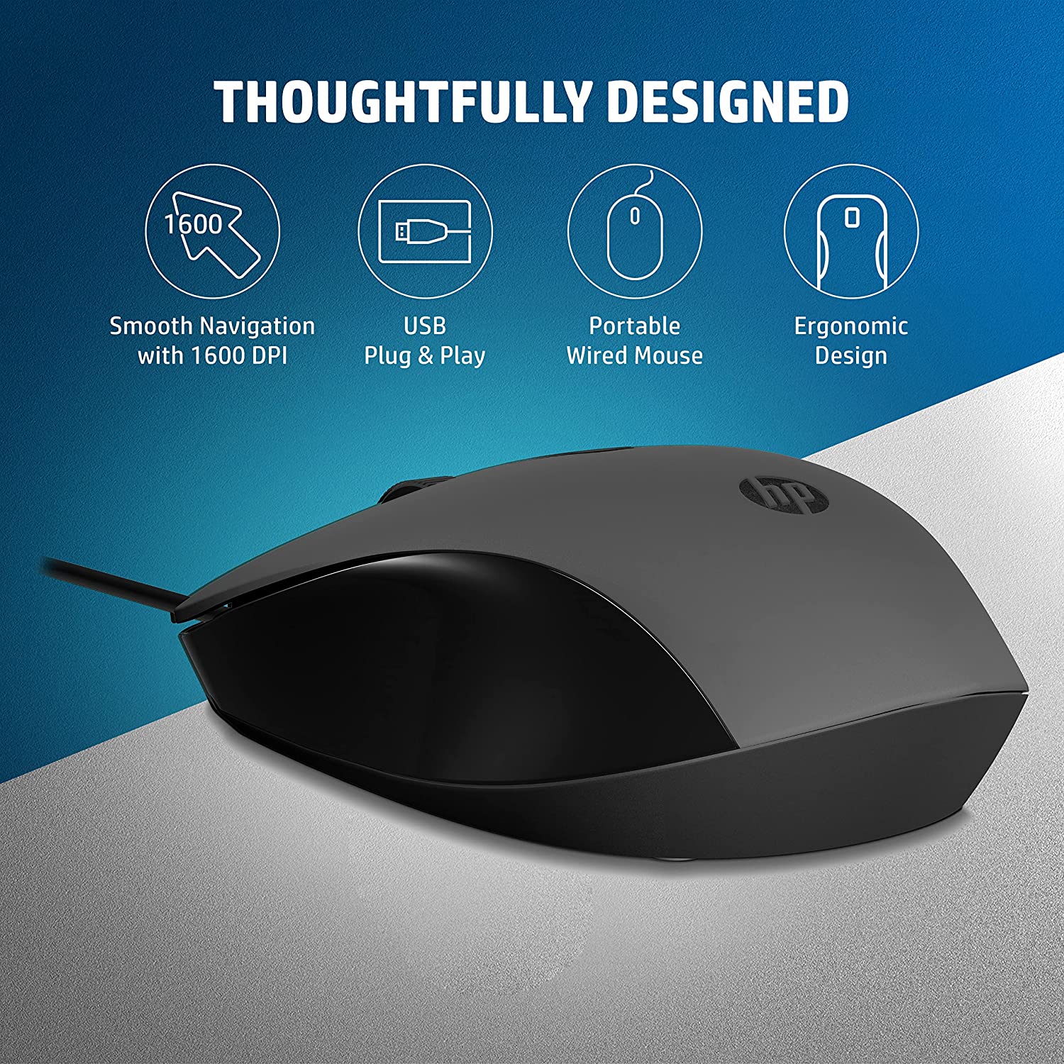 Mouse All Types - HP MOUSE USB 150 3 Years Warranty 1600 DPI Optical Tracking